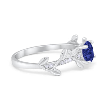 Floral Wedding Bridal Ring Simulated Blue Sapphire CZ 925 Sterling Silver